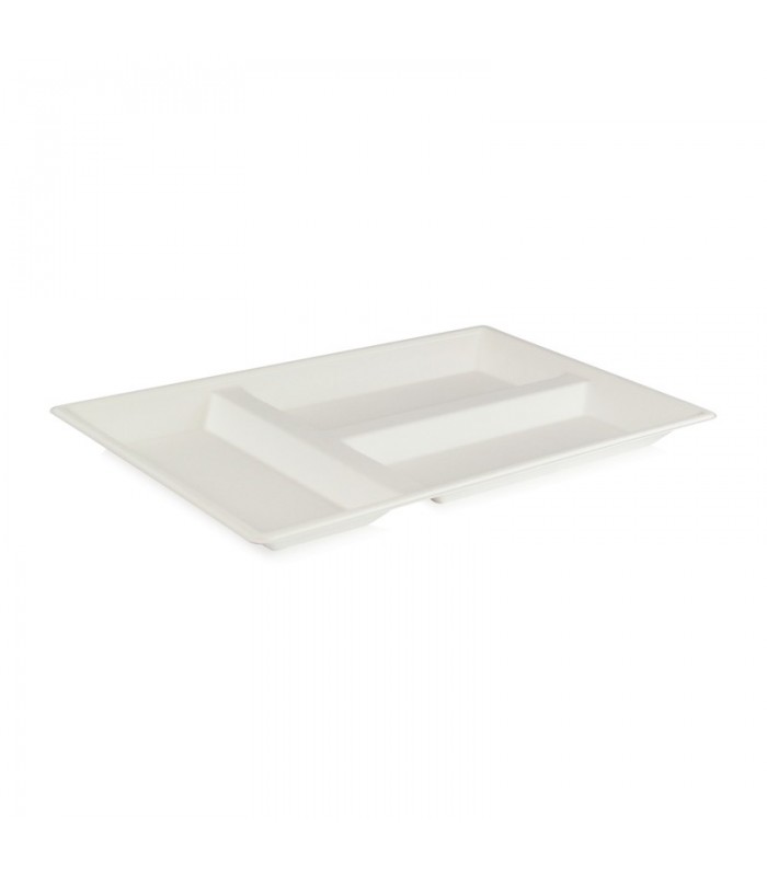 Plateau rectangulaire blanc 3 compartiments en pulpe   400x280mm - 100Pcs