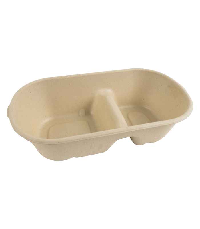 Boite rectangulaire brune en pulpe 2-compartiments  235x130mm H60mm 1000ml - 300Pcs
