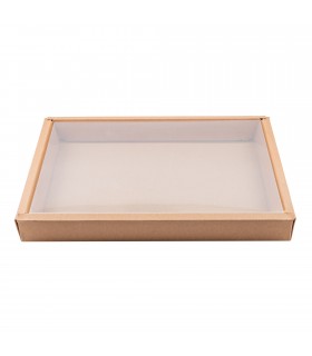 Combo boîte kraft sushi avec couvercle PET 310x215mm H35mm - 50Pcs