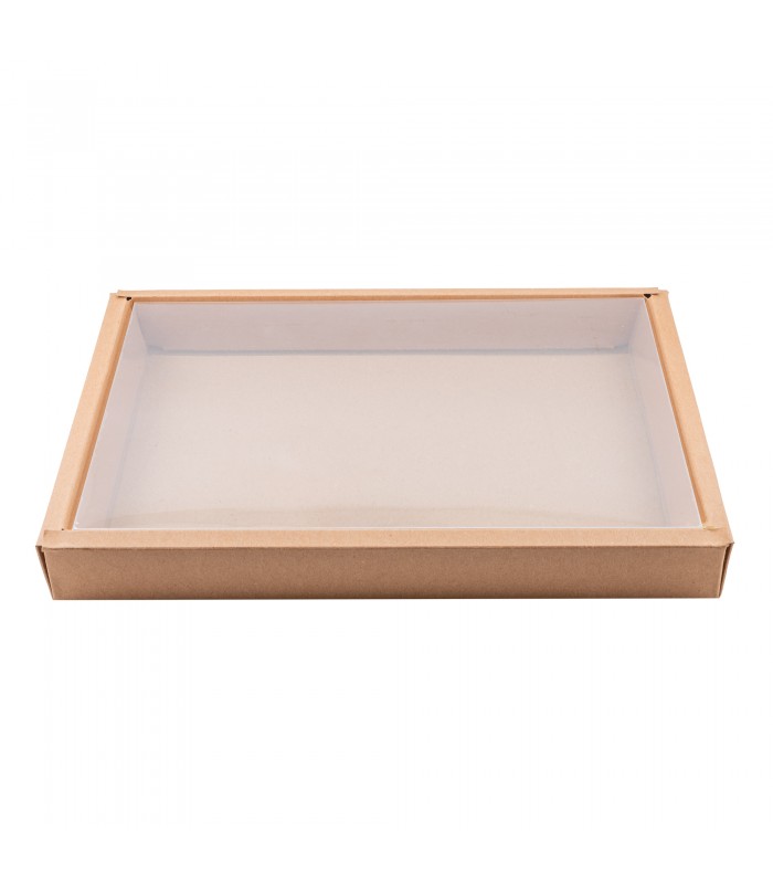 Combo boîte kraft sushi avec couvercle PET 310x215mm H35mm - 50Pcs