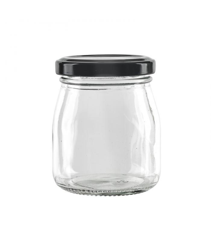 Pot à dessert en verre avec couvercle noir en metal à visser  H80mm 150ml - 120Pcs