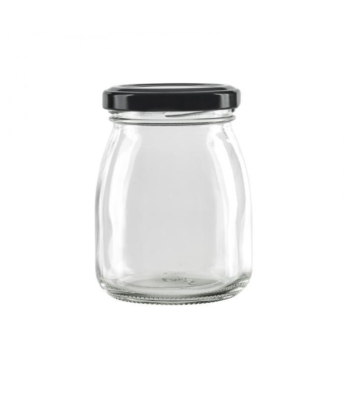 Pot à dessert en verre avec couvercle noir en metal à visser  H91mm 200ml - 84Pcs
