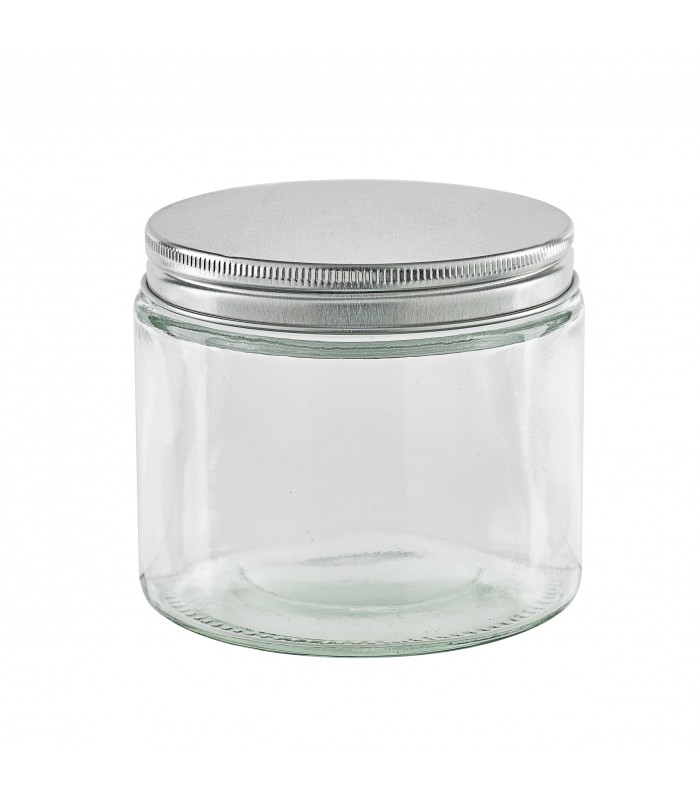 Pot en verre rond avec couvercle en aluminium à visser  H81mm 390ml - 50Pcs