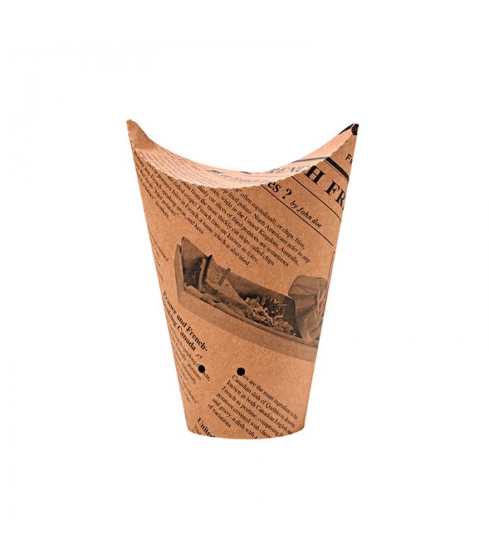 Gobelet snack refermable perforé carton brun décor journal   H123mm 480ml - 1000Pcs