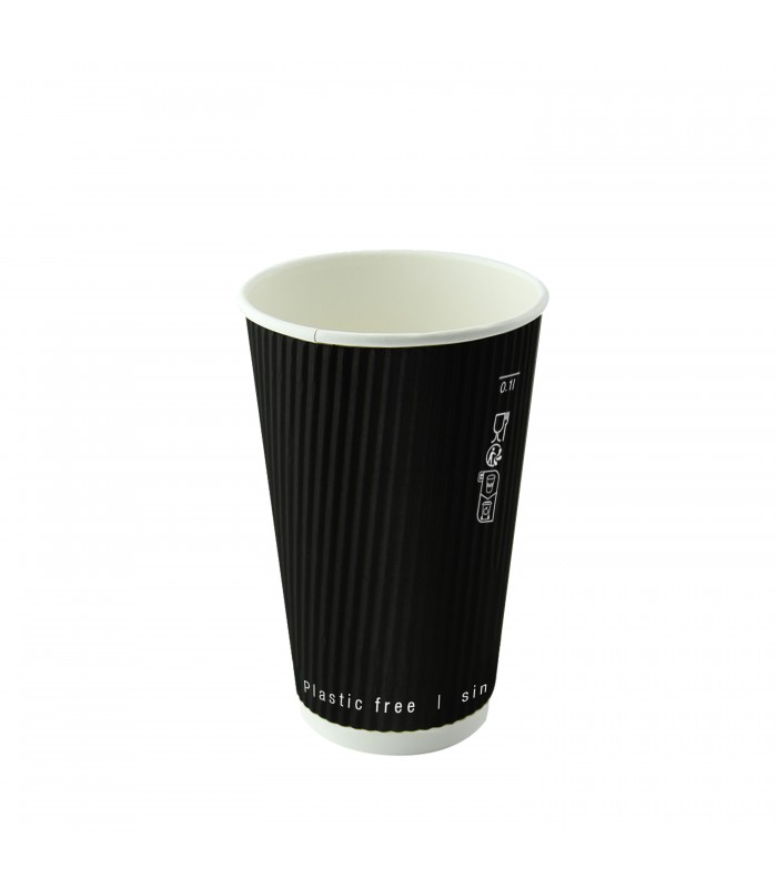 Gobelet carton double paroi noir "Rippley"   H110mm 340ml - 500Pcs