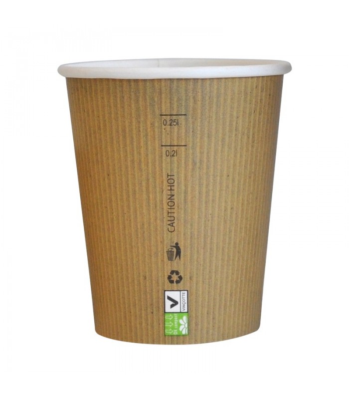 Gobelet Nature Cup en carton kraft brun strié  H92mm 230ml - 1000Pcs
