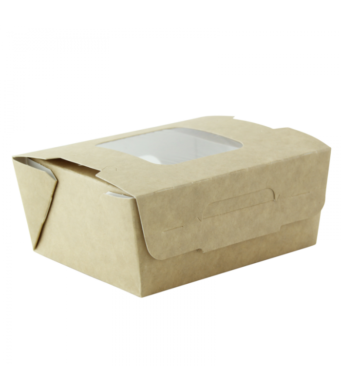Boîte salade carton kraft brun à double fenêtre 98x115mm H45mm 400ml - 360Pcs
