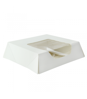 Boîte pâtissière carton blanc avec couvercle attaché à fenêtre 140x140mm H40mm - 180Pcs