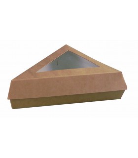 Boîte pâtissière triangulaire carton brun avec couvercle à fenêtre 155x130mm H45mm - 200Pcs