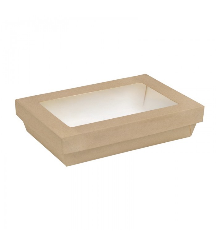 Boîte "Kray" rectangulaire carton brun avec couvercle à fenêtre 225x155mm H53mm 1500ml - 200Pcs