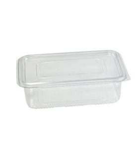Barquette plastique PET rectangulaire transparente avec couvercle attaché  230x175mm H70mm 1850ml - 300Pcs