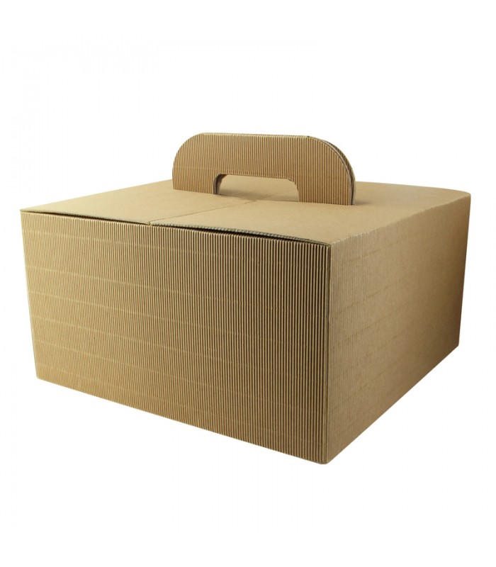 Boite carton kraft avec poignée "Lunchgo"  335x335mm H175mm - 20Pcs