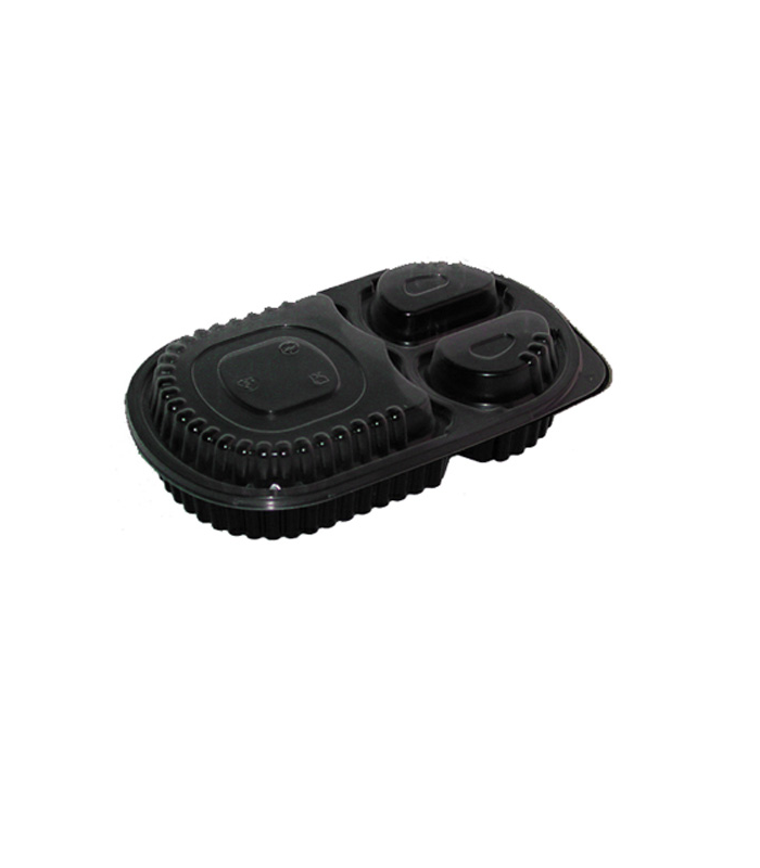 Boite repas plastique PP noire 3 compartiments  235x145mm H40mm 780ml - 400Pcs