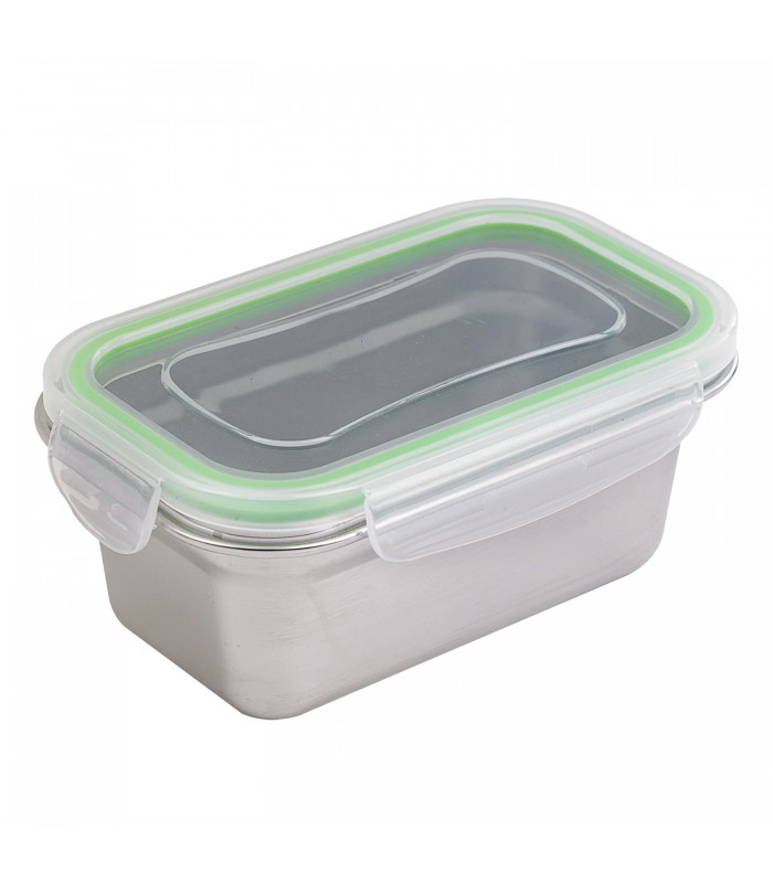 Boite repas rectangulaire NoxBox en inox avec couvercle en plastique PP  163x100mm H65mm 620ml - 6Pcs
