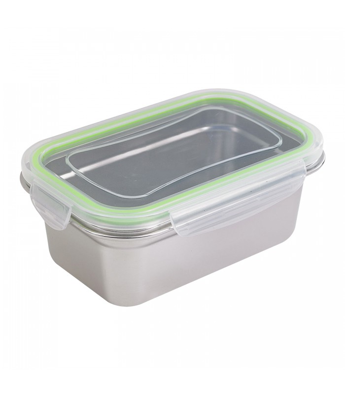 Boite repas rectangulaire NoxBox en inox avec couvercle en plastique PP  193x125mm H70mm 1000ml - 6Pcs