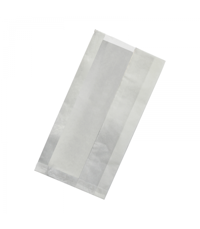 Sac sandwich blanc ingraissable en papier kraft à fenêtre cristal et 4 cm de soufflet 200x60mm H400mm - 1000Pcs