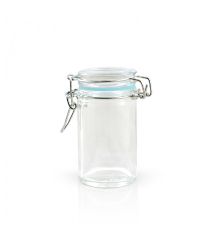 Mini bocal en verre avec joint silicone bleu clair   H85mm 65ml - 24Pcs