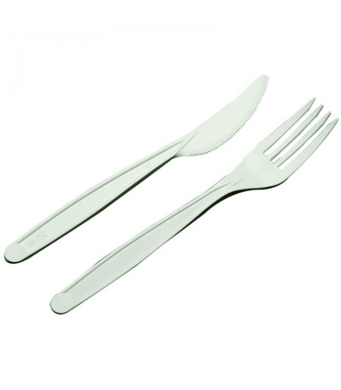 Kit couvert PLA blanc 2/1: couteau fourchette, emballage  H180mm - 250Pcs