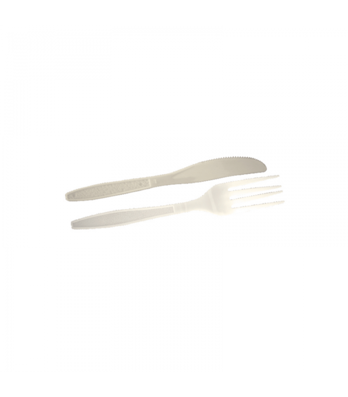 Kit couvert plastique PS crème "Majesty" 2 en 1: couteau et fourchette  192x30mm - 250Pcs