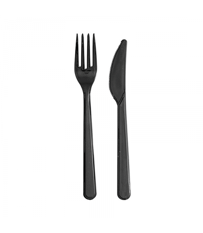 Kit couvert plastique PS noir 2 en 1: couteau et fourchette  165x20mm - 250Pcs