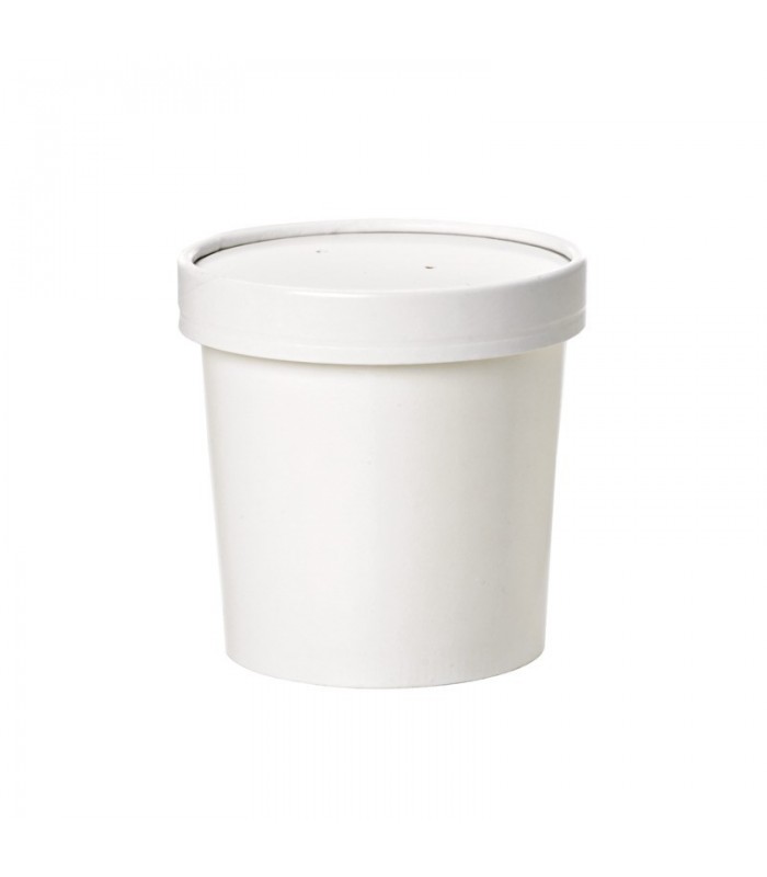 Pot carton blanc chaud et froid avec couvercle carton   H85mm 350ml - 250Pcs
