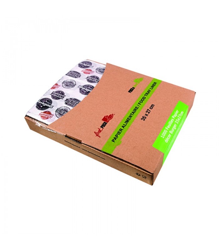 Papier blanc avec décor burger en Boite distributrice  350x270mm - 1000Pcs