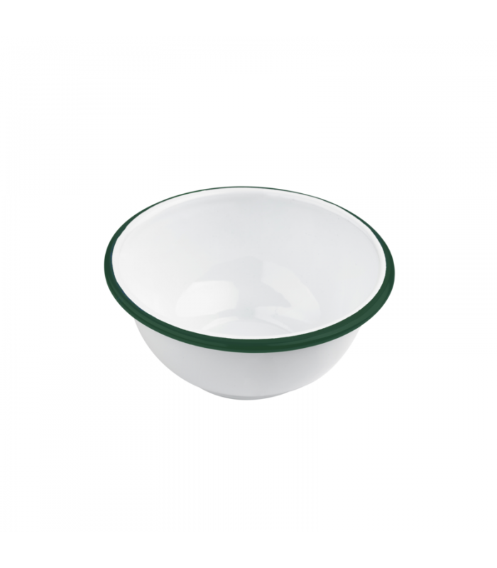 Bol Enamel blanc en acier émaillé  à bord vert   H70mm 470ml - 12Pcs