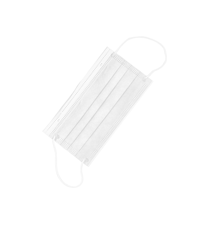 Masque non-stérile 3 plis non-tissé blanc  175x95mm - 100Pcs