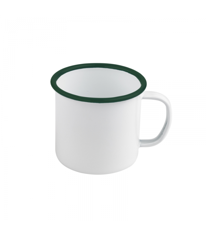Mug Enamel blanc en acier émaillé à bord vert   H70mm 250ml - 12Pcs