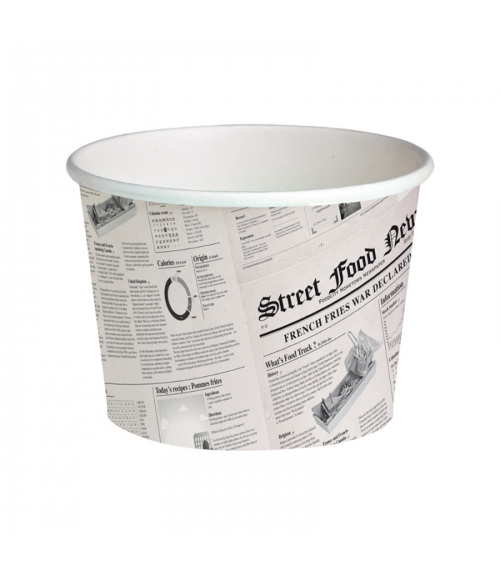 Pot "Deli" rond en carton décor journal   H99mm 650ml - 500Pcs