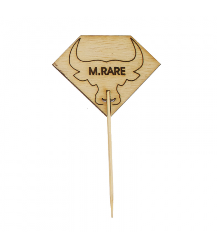 Pique à steak en bambou Rumpy décor tête de taureau, cuisson Medium Rare (saignant) 54mm H95mm -100Pcs