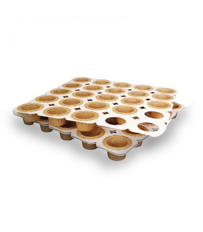 Plateau cuisson carton avec 25 moules mini cake en papier noir alvéolé 285x285mm H25mm -50Pcs