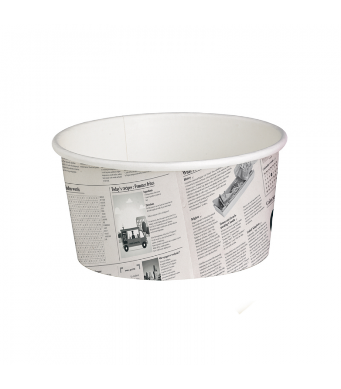 Pot "Deli" rond en carton décor journal   H87mm 600ml -50Pcs