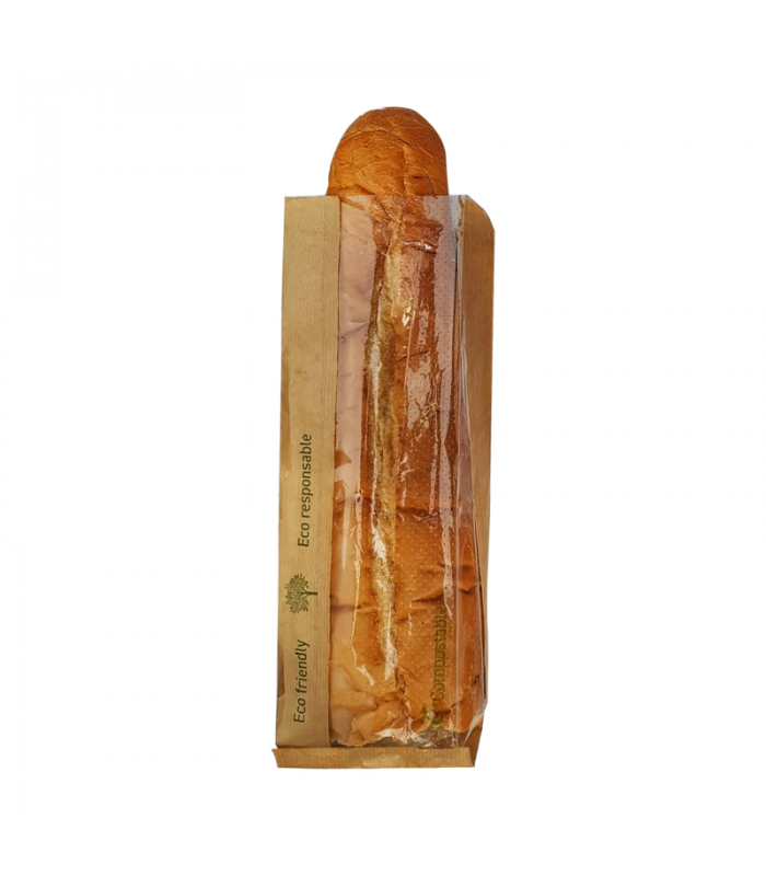 Sac à pain papier brun à fenêtre en PLA 200x60mm H400mm -500Pcs