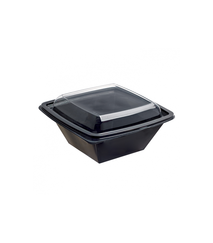 Saladier plastique PET carré noir vrillé 200x200mm H80mm 1000ml -100Pcs