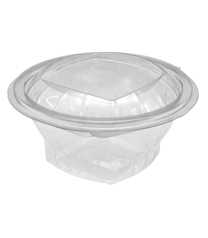 Saladier rond transparent PET avec couvercle attaché   H48mm 250ml -50Pcs