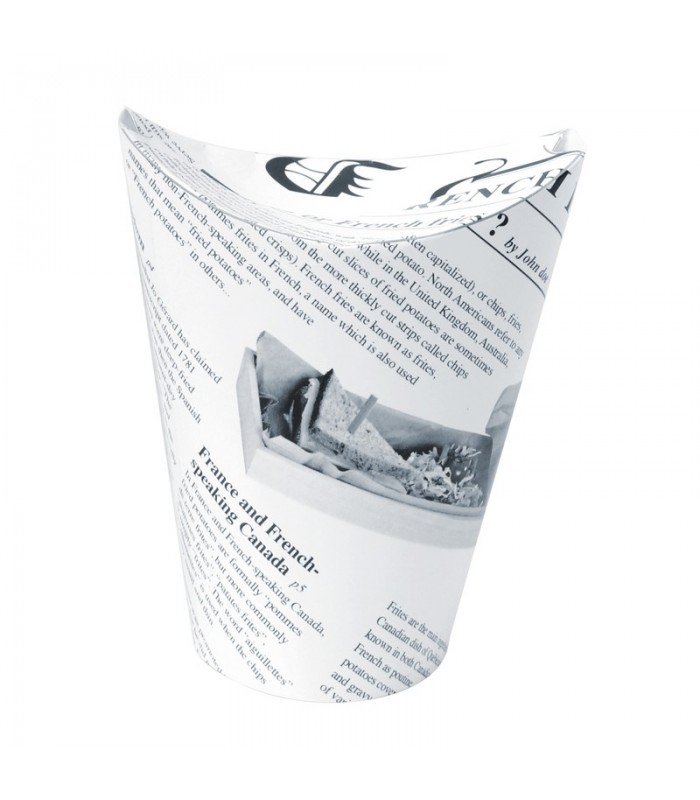 Gobelet snack refermable perforé carton blanc décor journal   H139mm 350ml -50Pcs