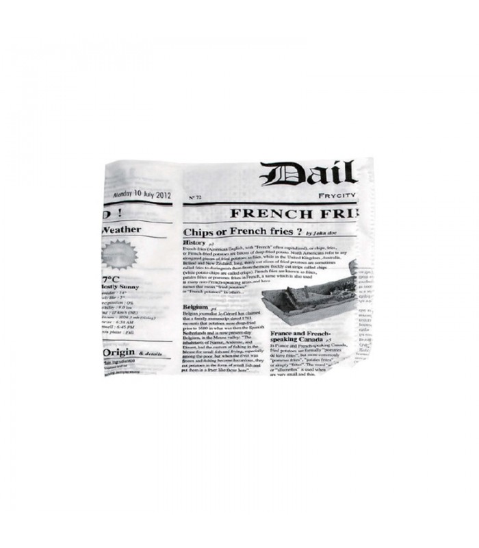 Sac papier ingraissable blanc ouvert sur 2 côtés avec décor journal  170x170mm -1000Pcs
