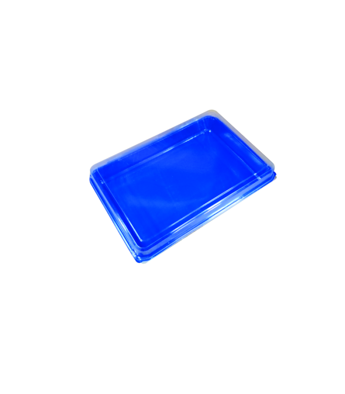 Coffret repas plastique bleu avec couvercle charnière transparent 272x188mm H53mm -160Pcs