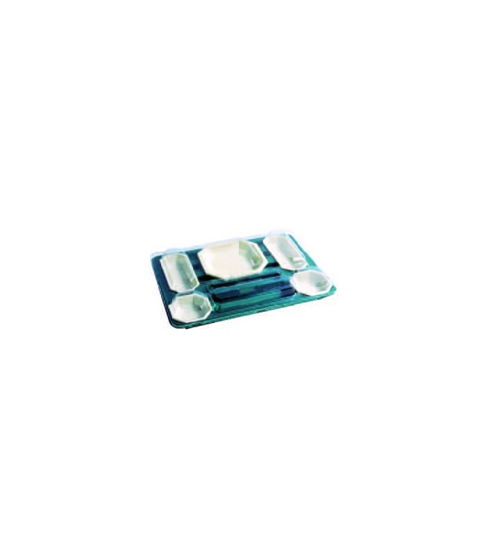 Plateau repas en plastique vert à un couvercle transparent à 7 compartiments et 5 éléments octogon 440x325mm H50mm -50Pcs