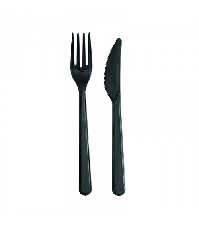 Kit couvert plastique PS noir ?Lux? 2 en 1: couteau et fourchette 180 -250Pcs
