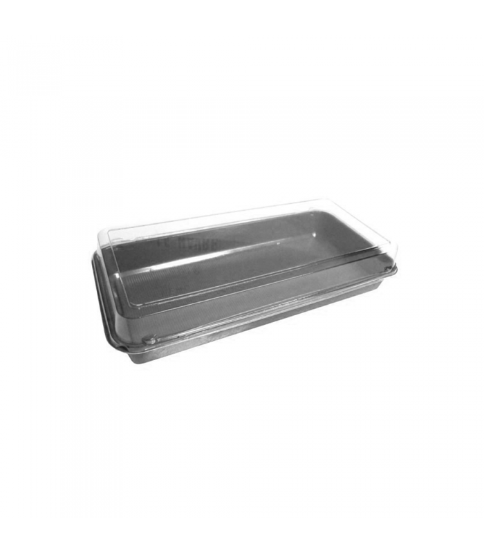 Boite repas plastique gris avec un couvercle charnière transparent  270x340mm H65mm -100Pcs