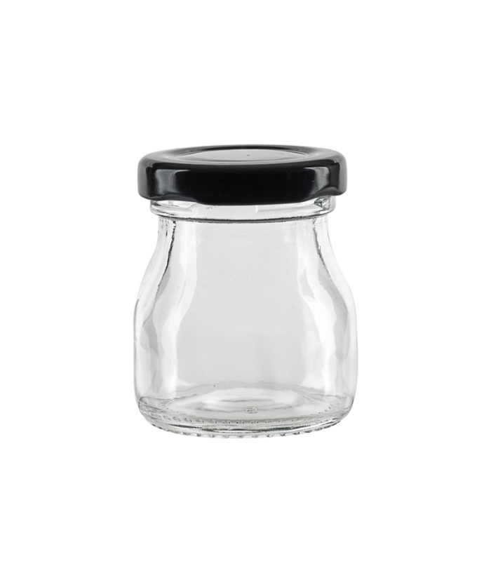 Pot à dessert en verre avec couvercle noir en metal à visser  H58mm 50ml -240Pcs