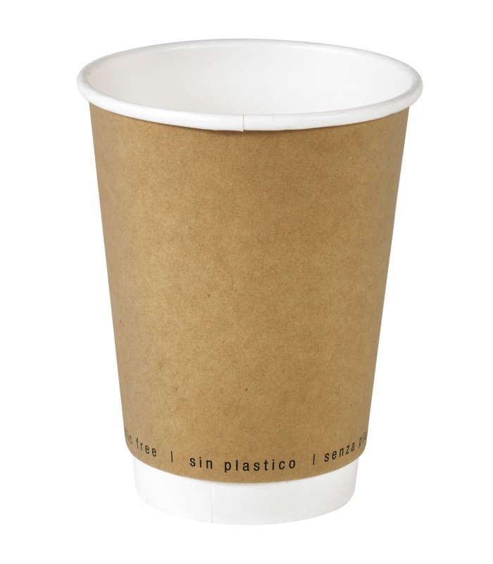 Gobelet en carton brun à double paroi sans matière plastique, Waterbased  H110mm 350ml -25Pcs