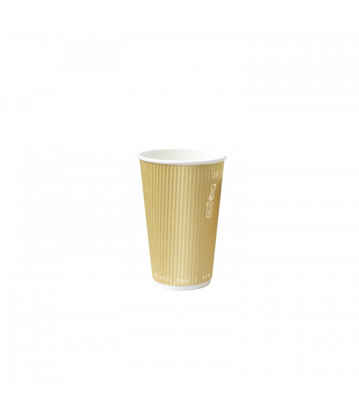 Gobelet Rippley en carton kraft ondulé beige à double paroi sans plastique, Waterbased  H62mm 120ml -25Pcs