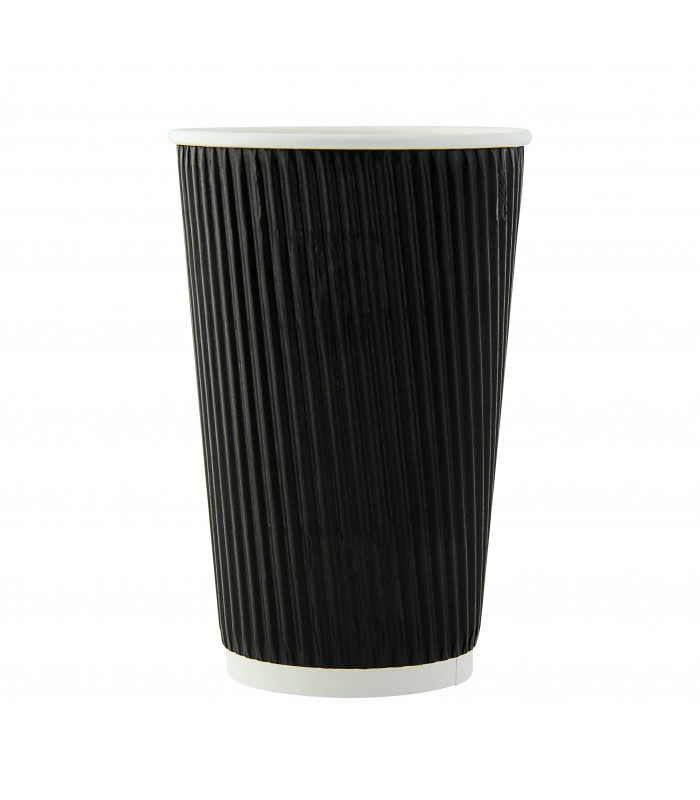 Gobelet Rippley en carton kraft ondulé noir à double paroi sans plastique, Waterbased  H136mm 460ml -25Pcs