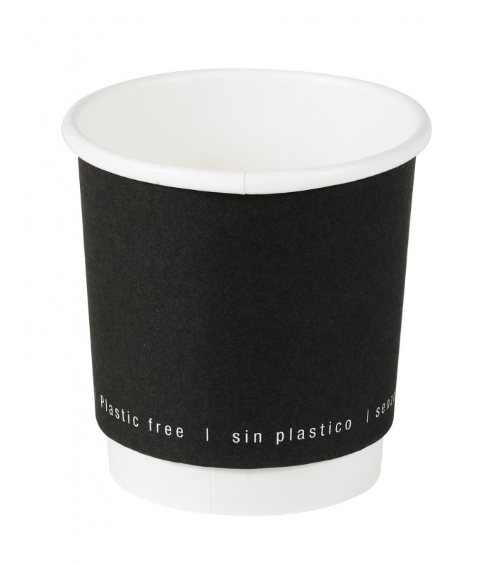 Gobelet en carton noir à double paroi sans matière plastique, Waterbased  H62mm 120ml -25Pcs