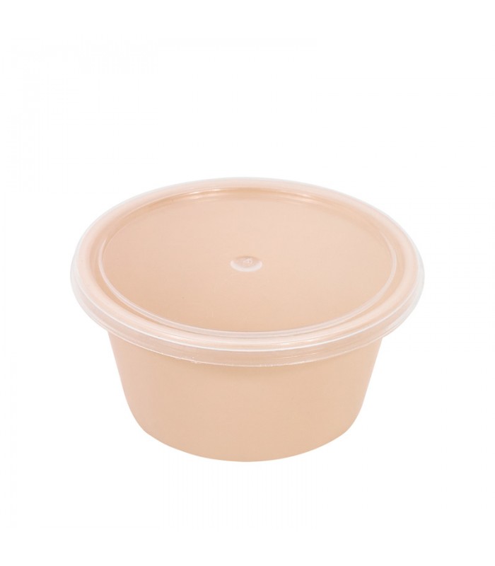 Bol Reemp beige en plastique PP avec couvercle transparent   H40mm 120ml -100Pcs