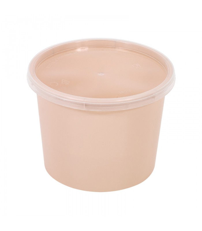 Bol Reemp beige en plastique PP avec couvercle transparent   H90mm 700ml -50Pcs