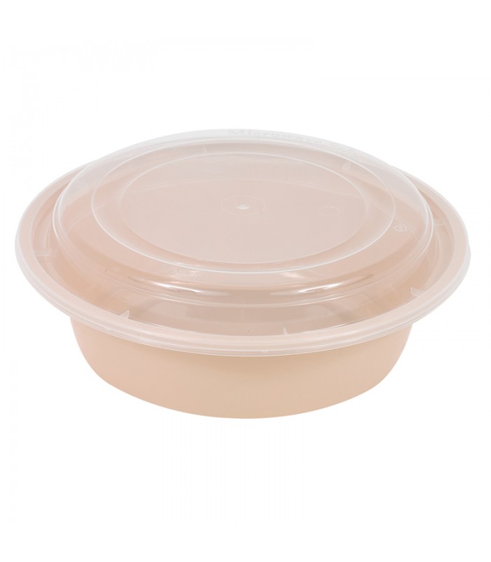 Bol Reemp beige en plastique PP avec couvercle transparent   H67mm 980ml -50Pcs